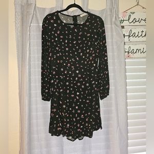 Rewind long sleeve black dress with red roses